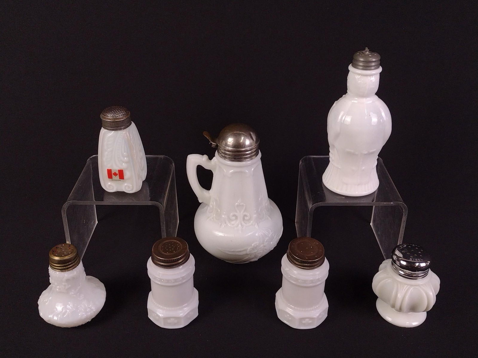 6 Milk Glass Shakers and 1 Syrup incl John Bull (1 of 6)