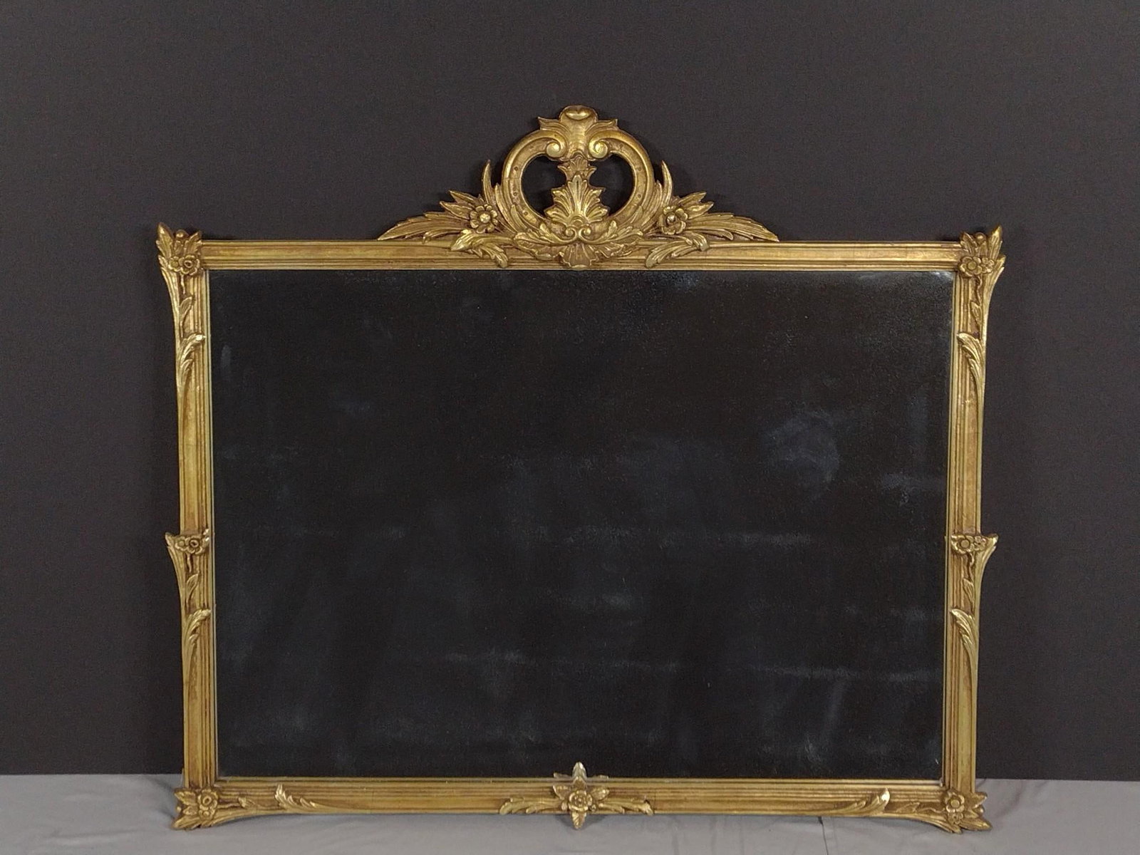 Antique Gilt Over Mantel Mirror: NOT ELIGIBLE FOR IN-HOUSE SHIPPING. 37" wide X 1-1/2" deep X 33" high.