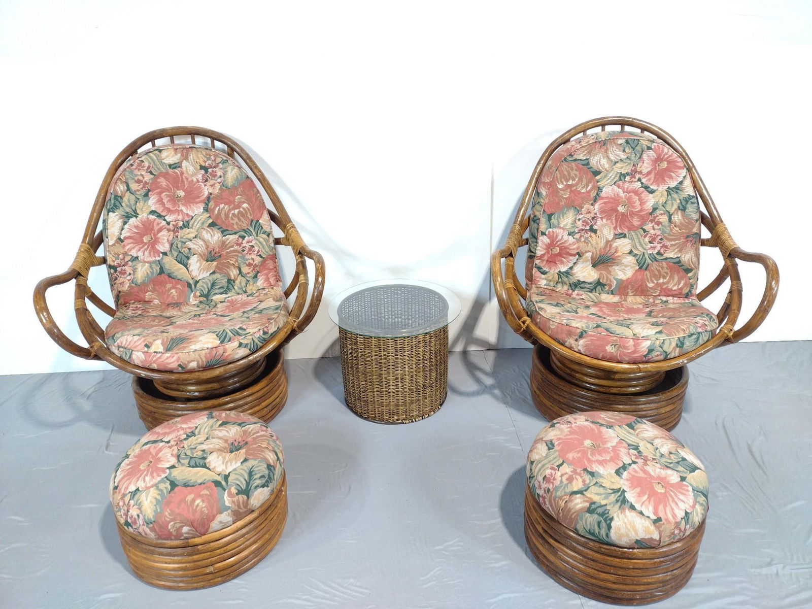 4 Pc Rattan Arm Chair & Ottoman Set With Glass Top Table (1 of 6)