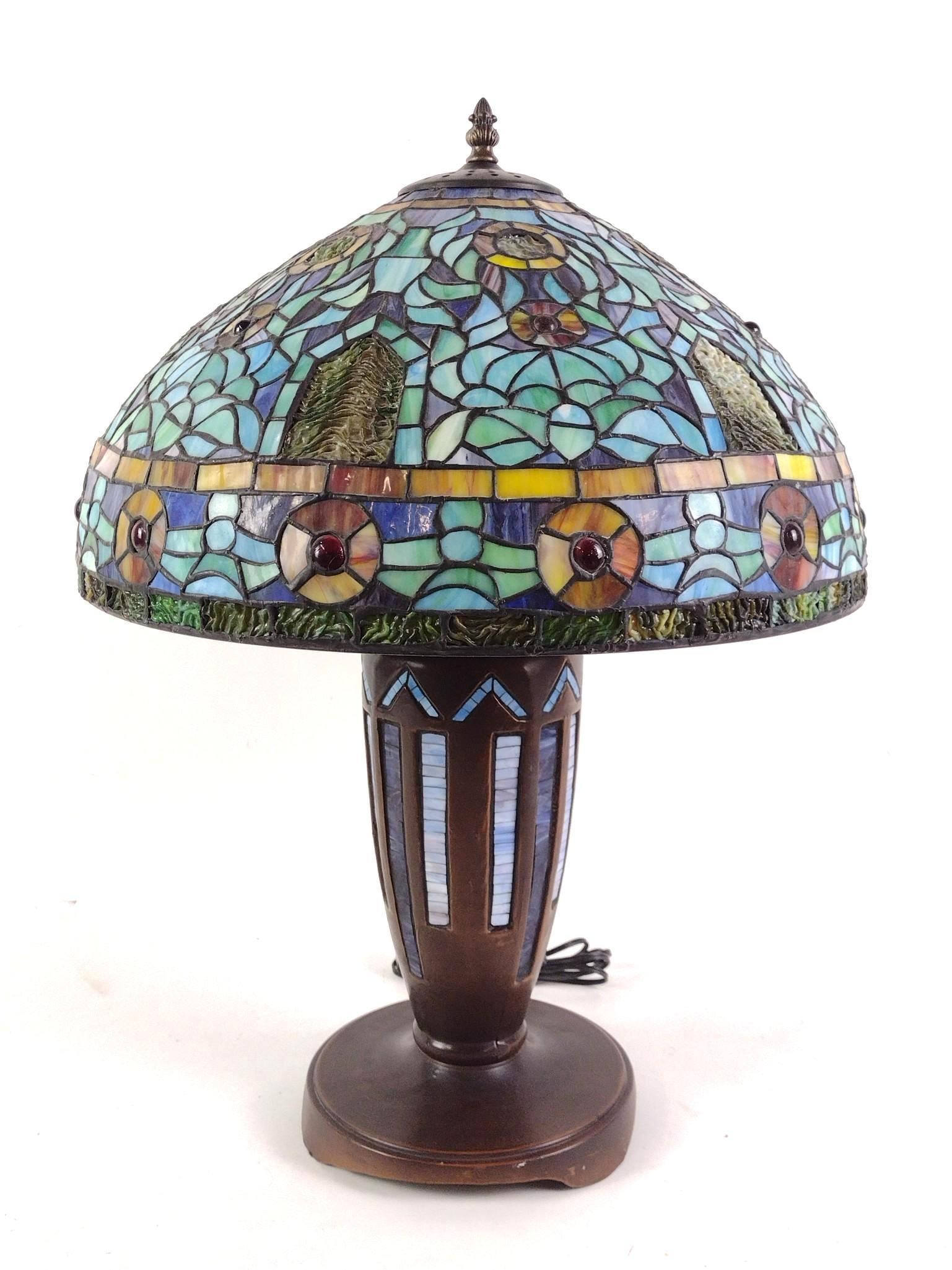 Art Nouveau Table Lamp with Multi-Colored Shade (1 of 5)