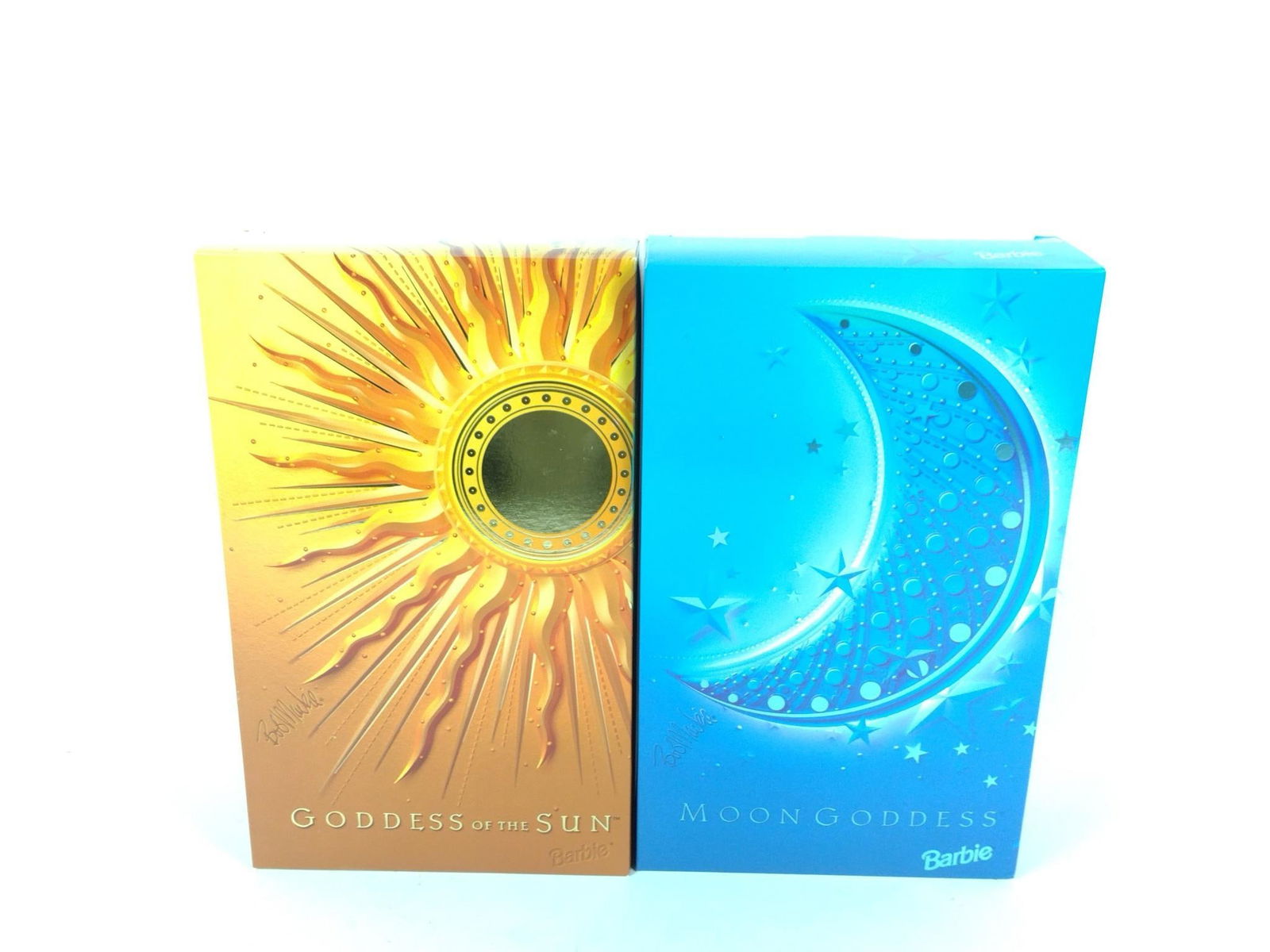 Bob Mackie Goddess of the Sun and Moon Barbies in OB's: New in original boxes. Boxes with some wear.