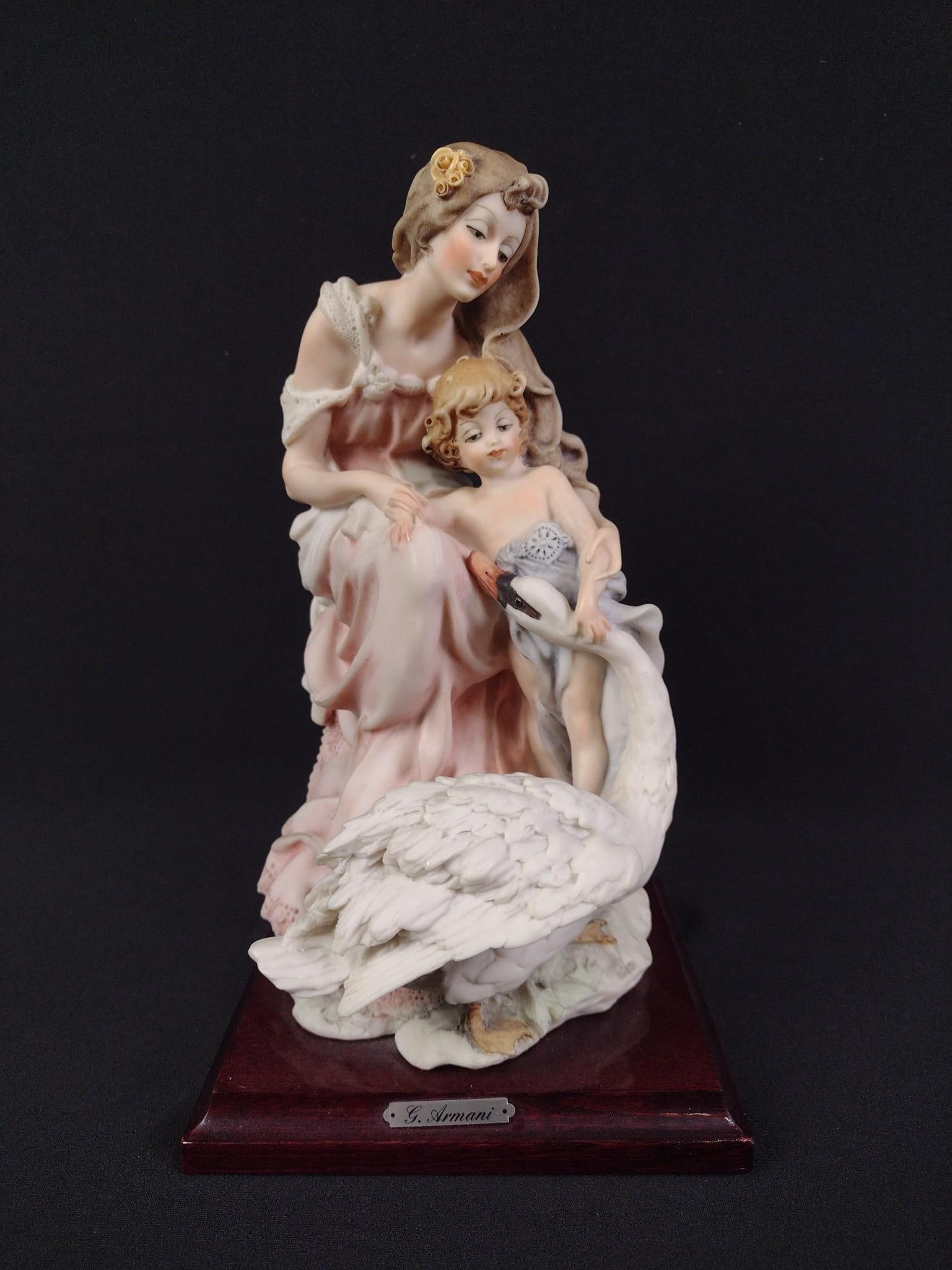 Giuseppe Armani "Mother and Child with Swan" Figurine: 5-3/4" wide x 5-3/4" deep x 10-1/4" high. No box.