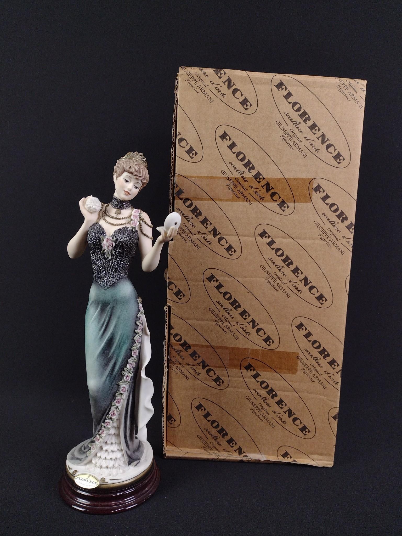 Giuseppe Armani Florence "Serena" Figurine with OB: Figurine: 4-1/2" wide x 4" deep x 13-1/4" high. Some wear and tape to box.