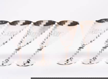 Set of Four Tiffany & Co. Sterling Silver Goblets: DESCRIPTION: Four Tiffany sterling goblets from the 1920's, Tiffany pattern number 20168. Each with an identical monogram. MEASUREMENT: 31.1 troy ounces. Each 3-1/4" wide x 6-1/8" high.