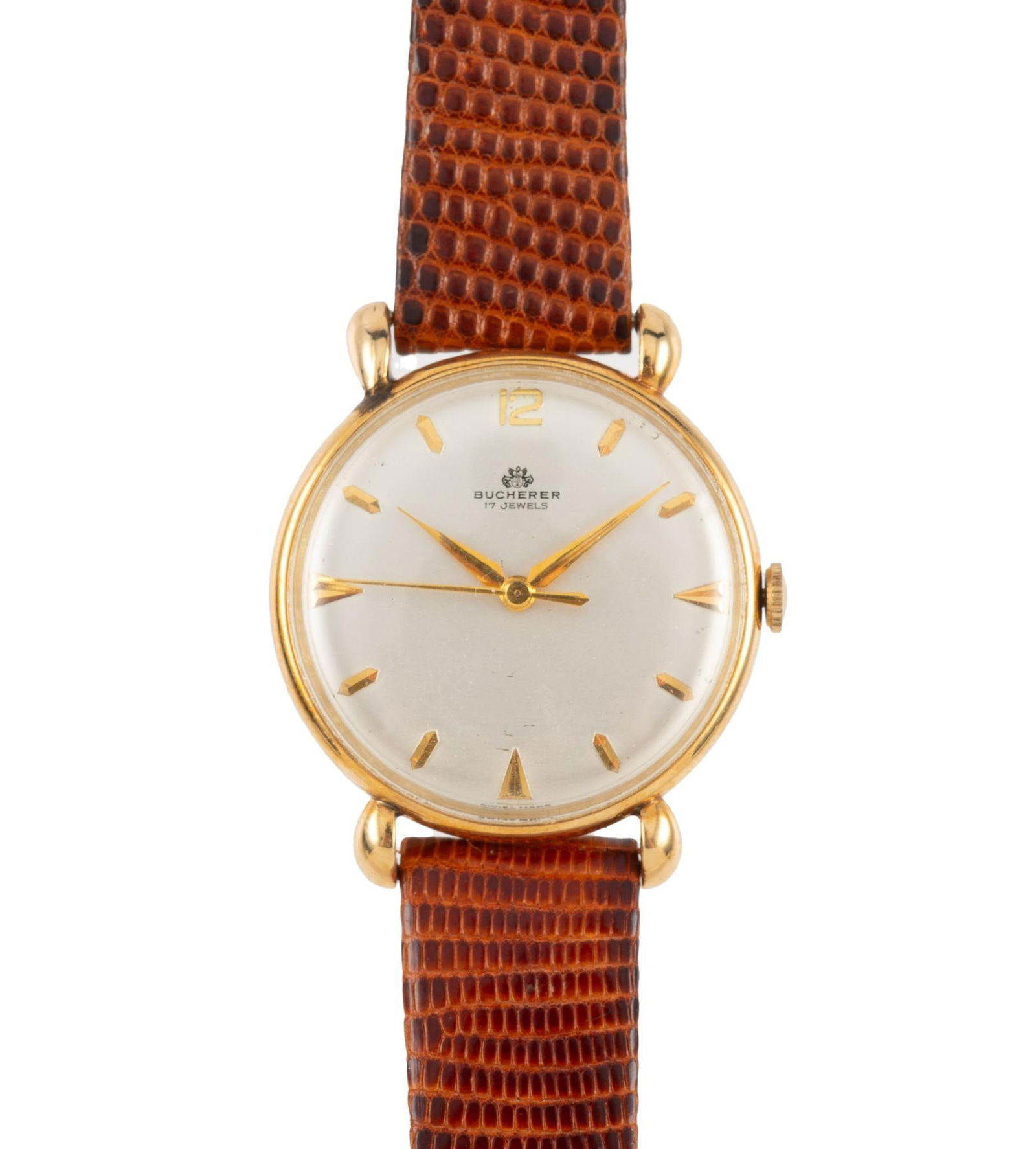 18K Gold Bucherer Wrist Watch: DESCRIPTION: An 18k gold round manual wind Bucherer with an excellent unrestored dial. MEASUREMENT: Case weight is 12.3 grams without strap, movement, and crown. Case 33 mm diameter. CONDITION: The wa