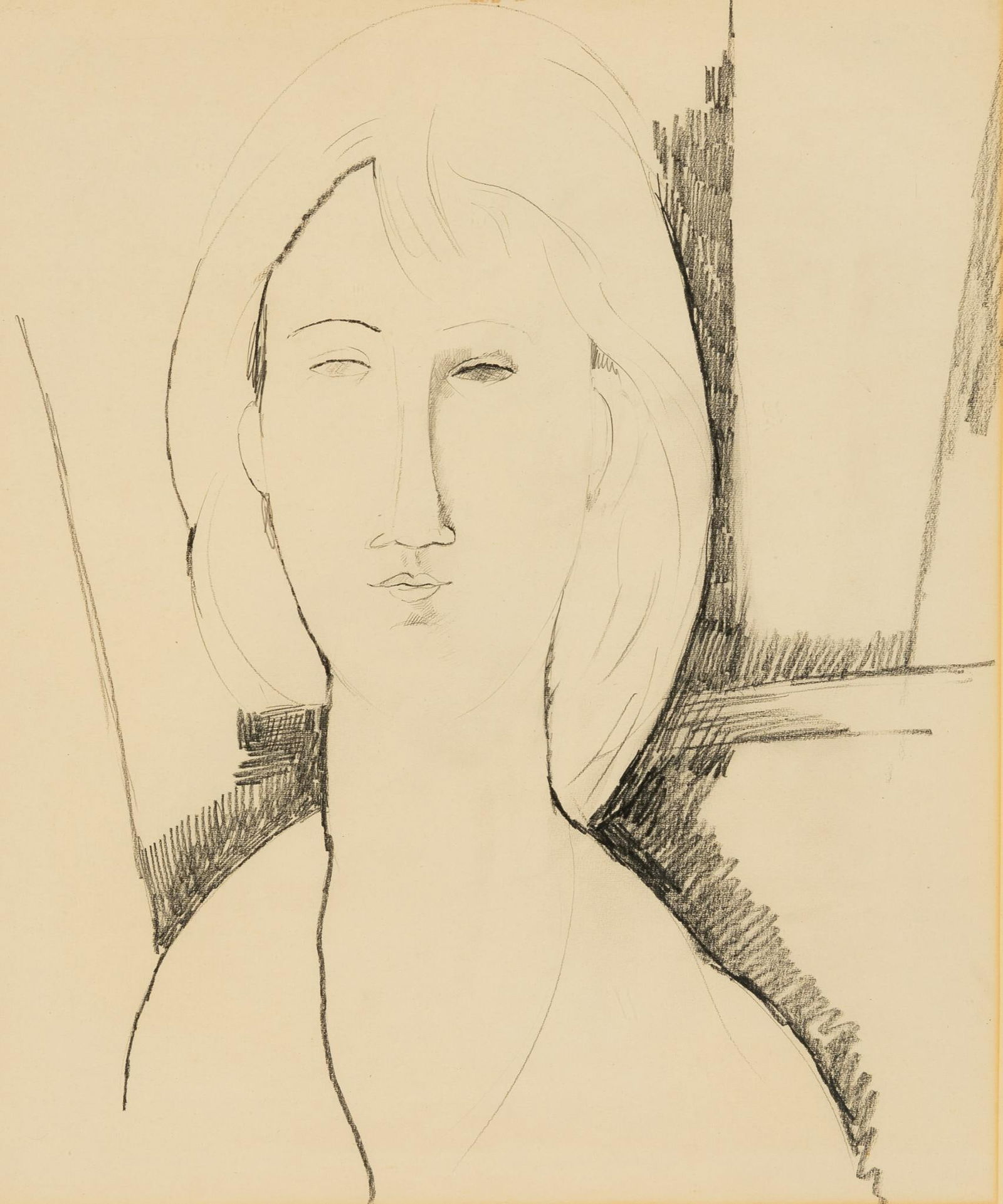 Antique Pencil on Paper Drawing, Manner of Amedeo Modigliani: NOT ELIGIBLE FOR IN-HOUSE SHIPPING. DESCRIPTION: A pencil on paper drawing unsigned. The drawing has been examined out of frame and bears no markings to the reverse. It is drawn in the manner of Modig