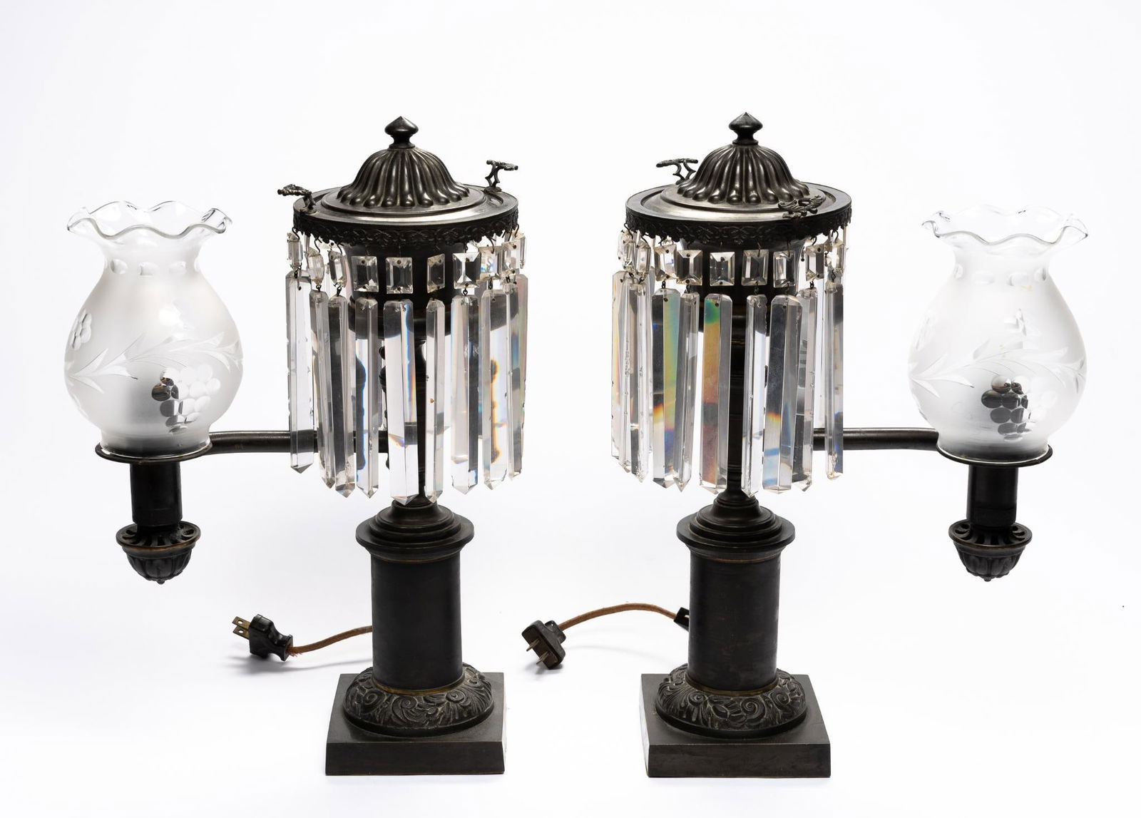 Pair of Gilt and Patinated Bronze Single Argand Lamps (1 of 4)