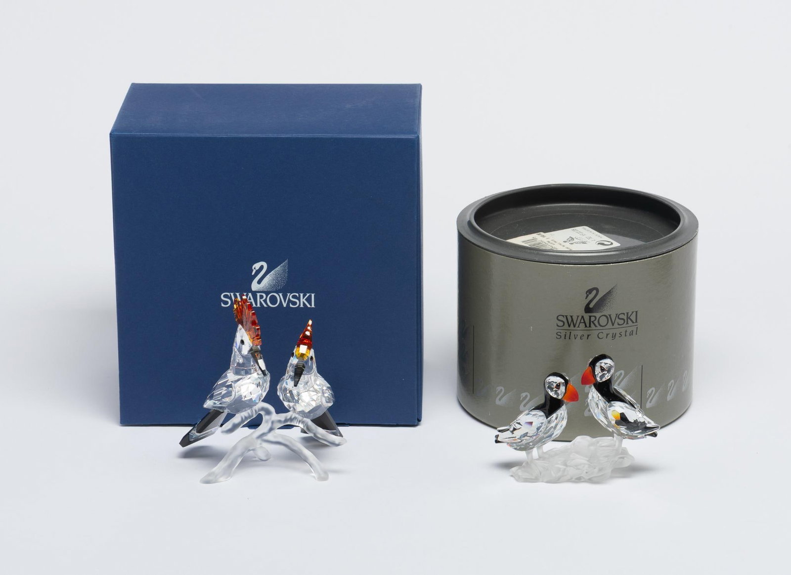 Swarovski Puffins and Hoopoes with OB's: Both with original box. 2-1/2" to 4" high. Hoopoes box with small tear.