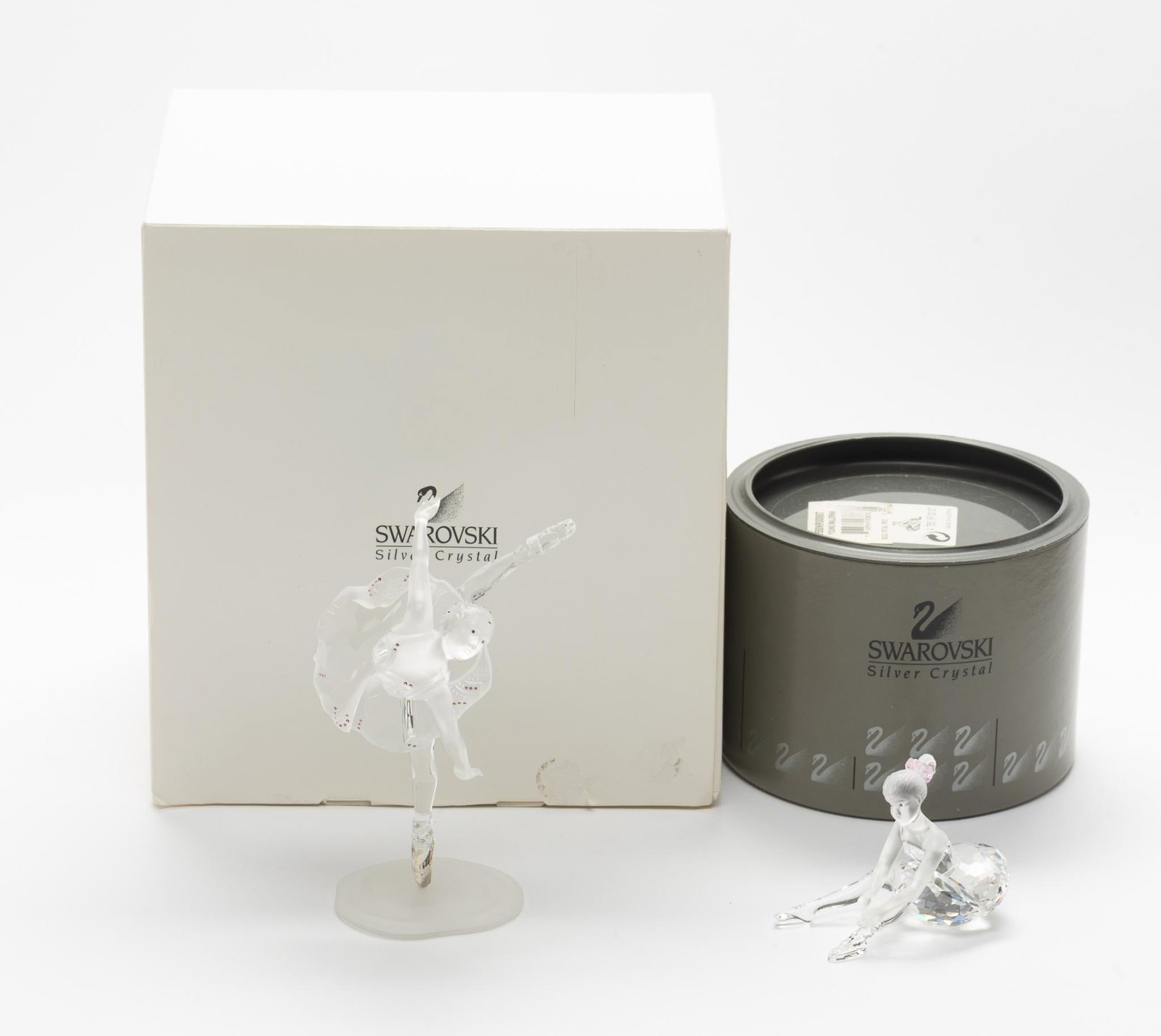 2 Swarovski Ballerina Figurines with OB's: 2-1/4" to 5-3/4" high. Both with orignial boxes.