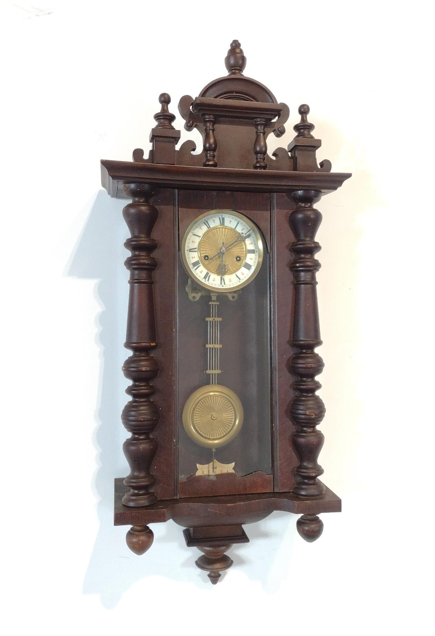 Wall Clock: NOT ELIGIBLE FOR IN-HOUSE SHIPPING. 14-1/2" wide X 7-1/2" deep X 36" high. Case has some light scratches.