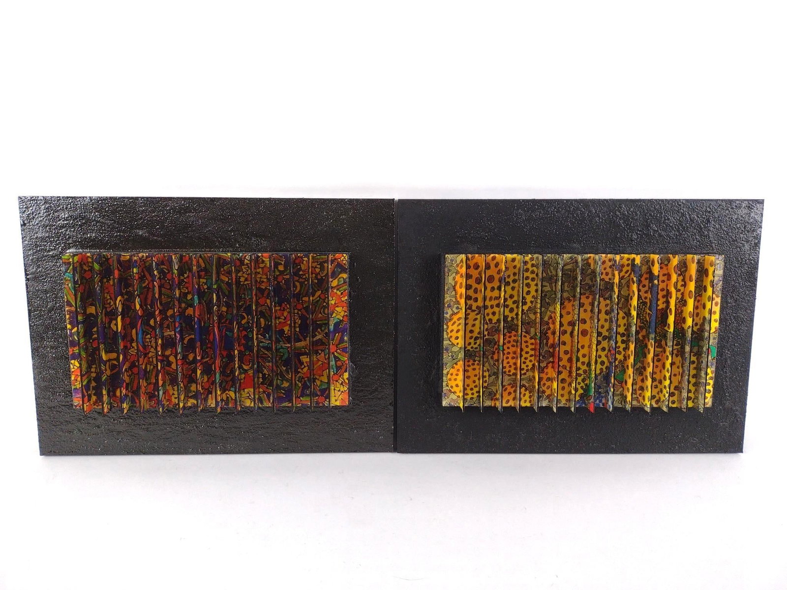 2 Yigal Elyadin 3D Wall Transformation Sculptures: NOT ELIGIBLE FOR IN-HOUSE SHIPPING. Each: 20-1/2" wide x 2-1/2" without case to 3-1/2" with case x 14-3/4" high. PROVENANCE: From the Estate of Yigal Elyadin. Yigal Elyadin was born in 1950 in Tel Avi
