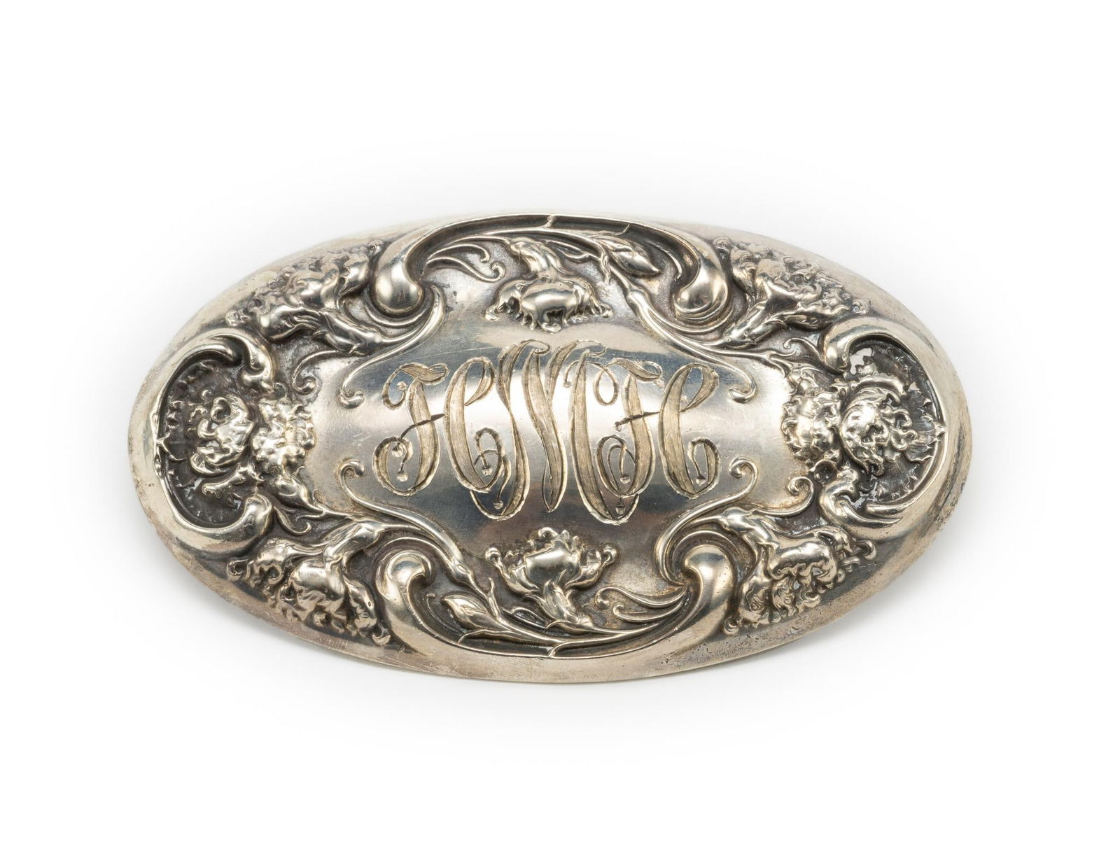 Sterling Silver Monogram Buckle: 4-1/2” x 2-5/8”. 3.9 ozt.