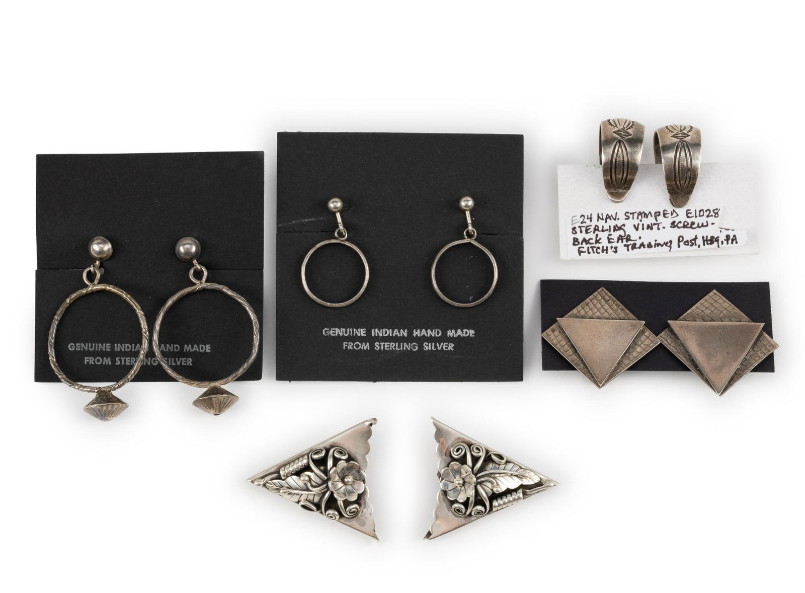 4 Navajo Sterling Silver Earrings & Navajo Collar Tips (1 of 7)