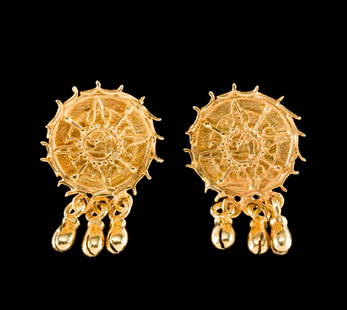 Mexican 14K Gold Earrings: Marked 14k Mex yellow gold pierced earrings. 3/4" high. 2.4 grams.