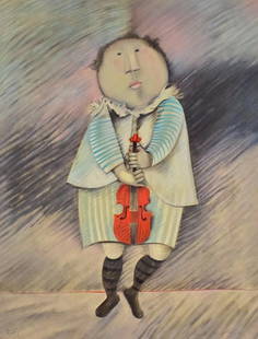 Graciela Rodo Boulanger "Le Violonist" Ltd Ed Lithograph Print: NOT ELIGIBLE FOR IN-HOUSE SHIPPING. Edition number XLIV (44) / L (50). Sight: 25-3/4" high x 19-1/2" wide. Overall with frame: 36-1/2" high x 29-3/4" wide.