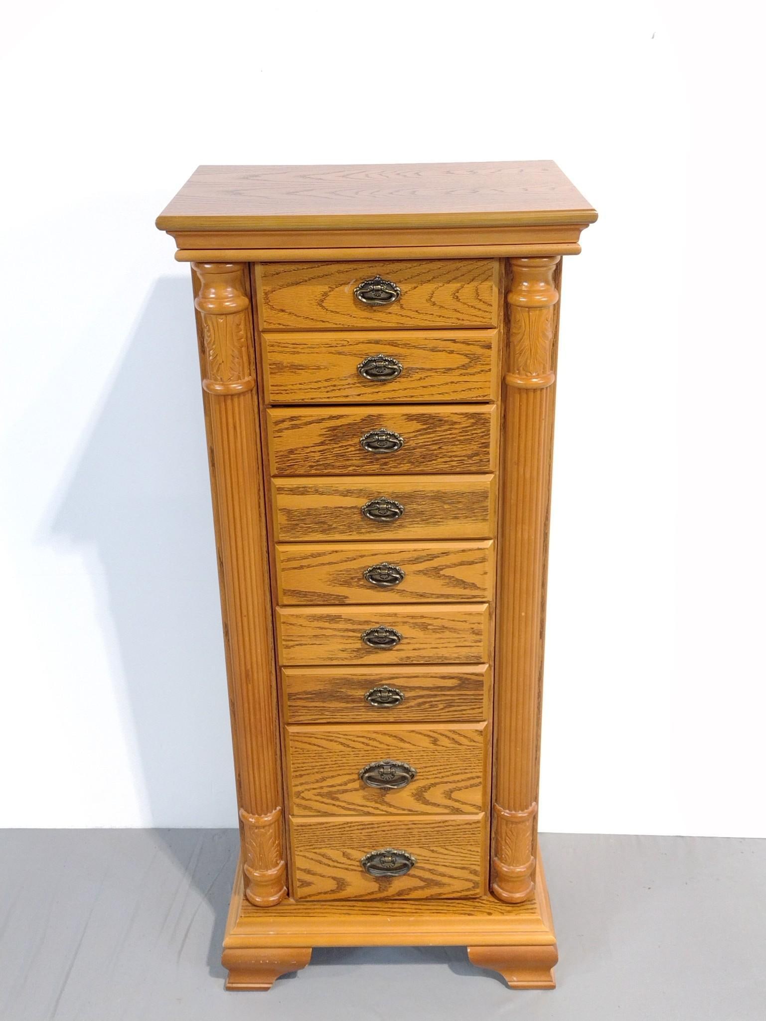 Jewelry Chest: NOT ELIGIBLE FOR IN-HOUSE SHIPPING. 18" wide X 12-1/2" deep X 42-1/2" high.