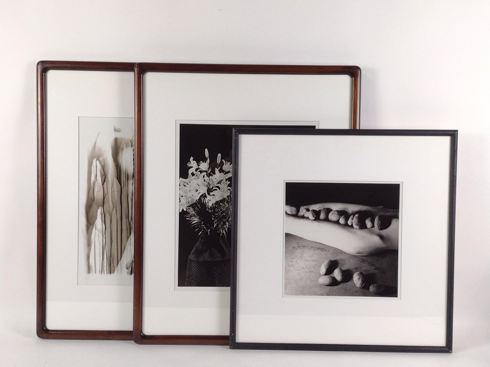 3 Male Nude Black and White Enlarged Photographs: NOT ELIGIBLE FOR IN-HOUSE SHIPPING. Sight: 11-3/4" to 18" high x 11-3/4" to 15" wide. Overall with frames: 11" to 29-1/2" high x 23" to 23-1/2" wide. Minor wear to frames.