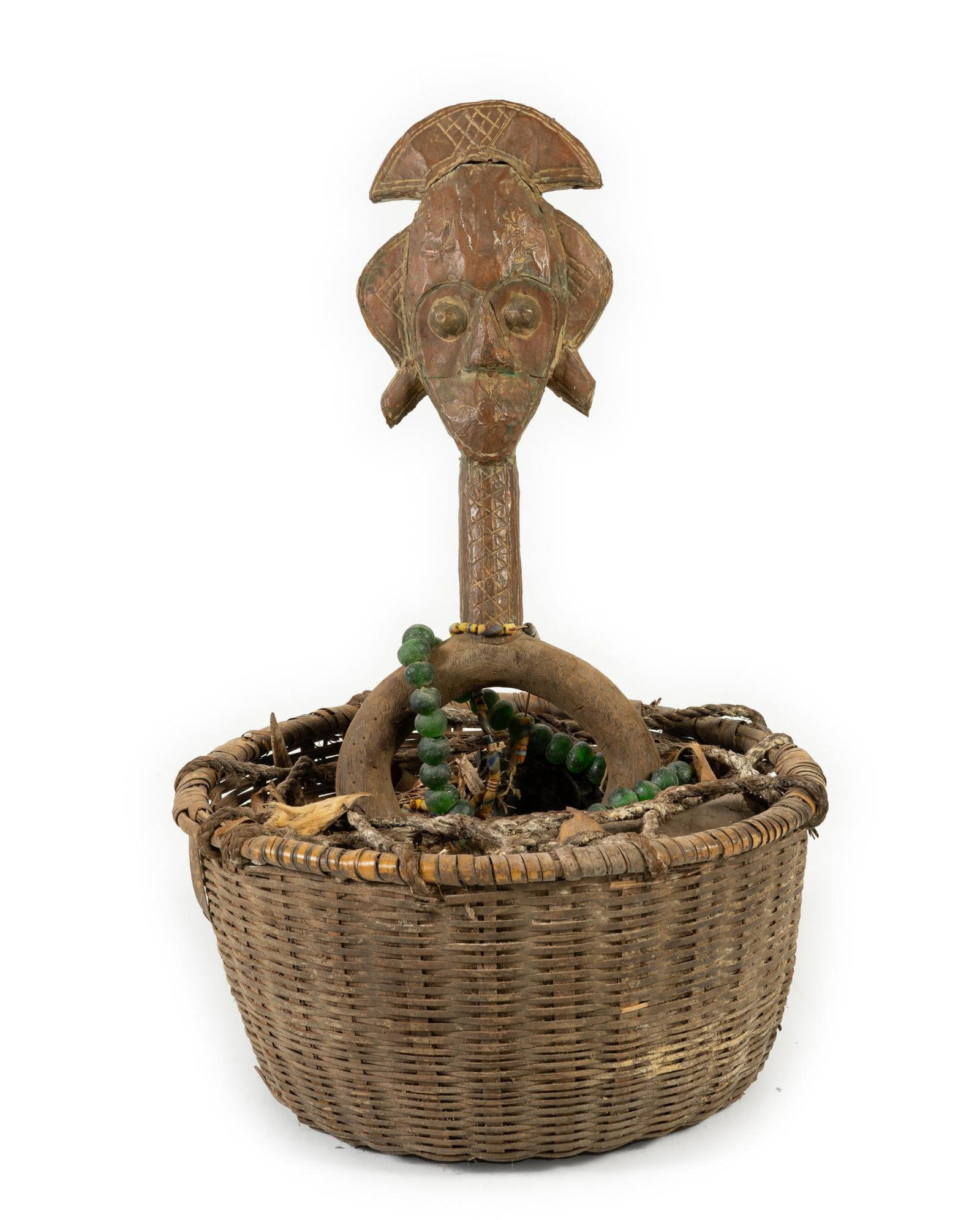 Bakota Reliquary Fetish Statue: NOT ELIGIBLE FOR IN-HOUSE SHIPPING. The Bakota are a Bantu ethnic group from the northeastern region of Gabon and Congo. Measure 16" wide x 24-1/2" high.