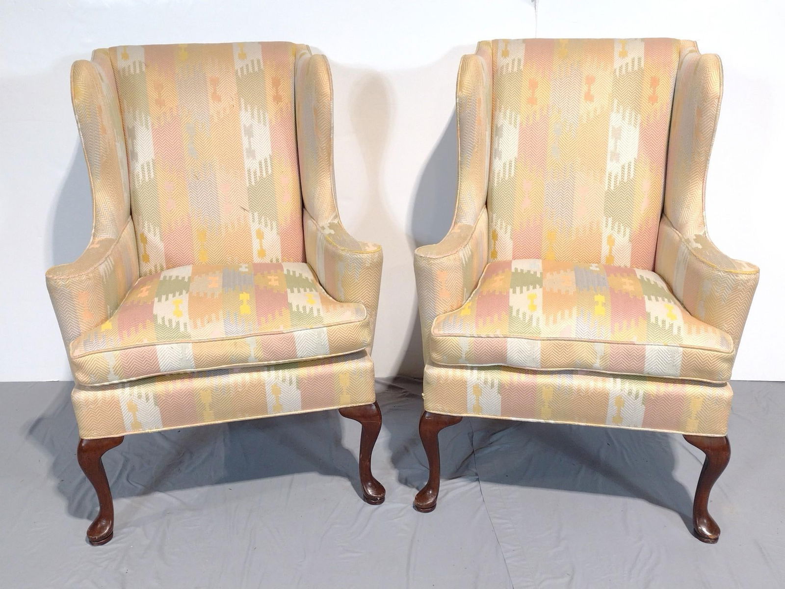 Pair Of Hickory Wing Back Chairs W/ Manuel Canovas Fabric (1 of 6)