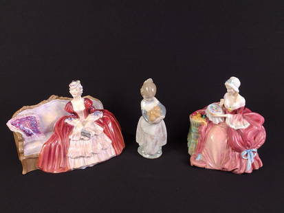 1 Lladro and 2 Royal Doulton Figurines: 6" to 7" high.