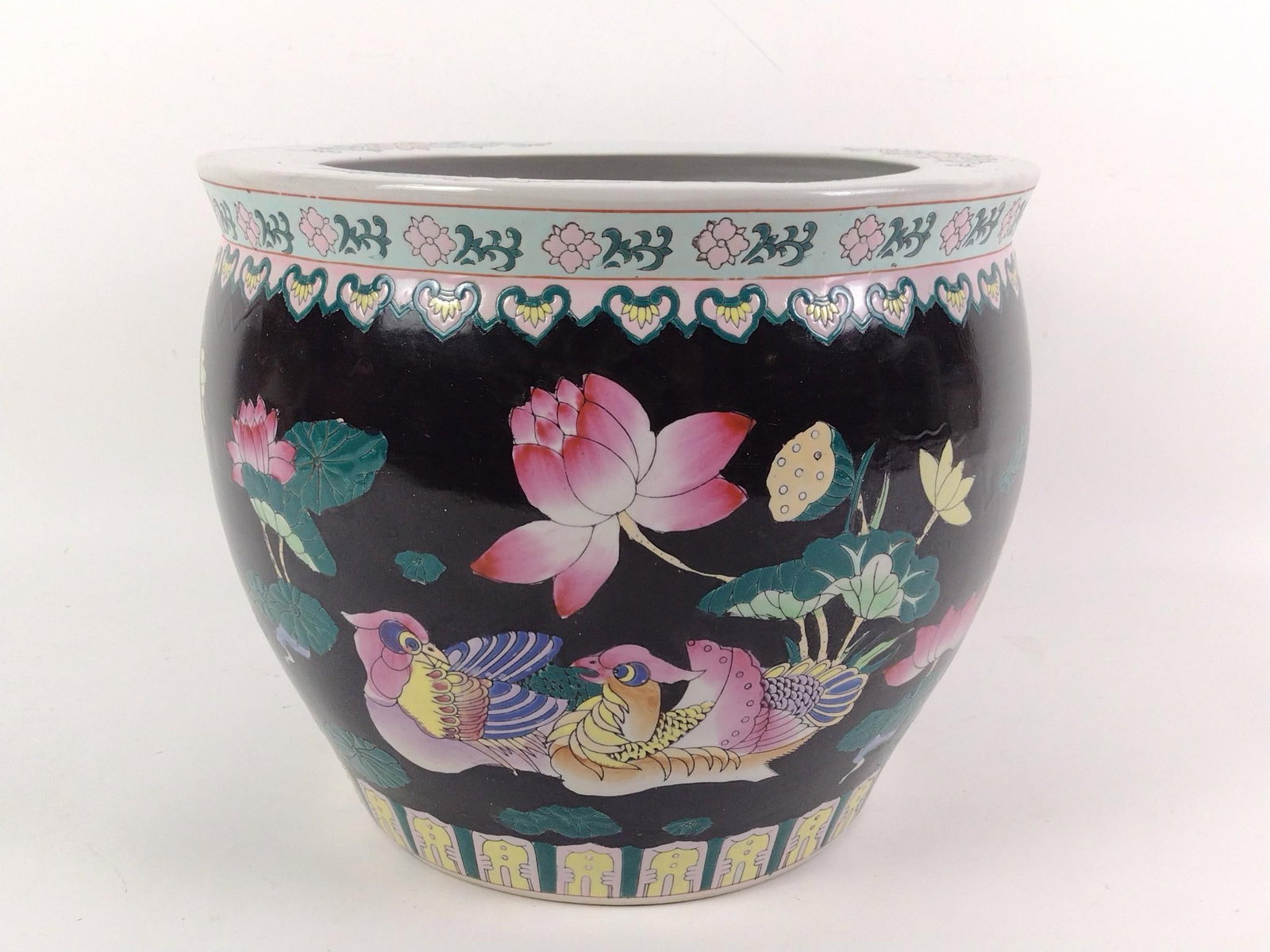 Asian Fish Bowl Planter with Birds: NOT ELIGIBLE FOR IN-HOUSE SHIPPING. 12-1/2" diameter x 10" high.