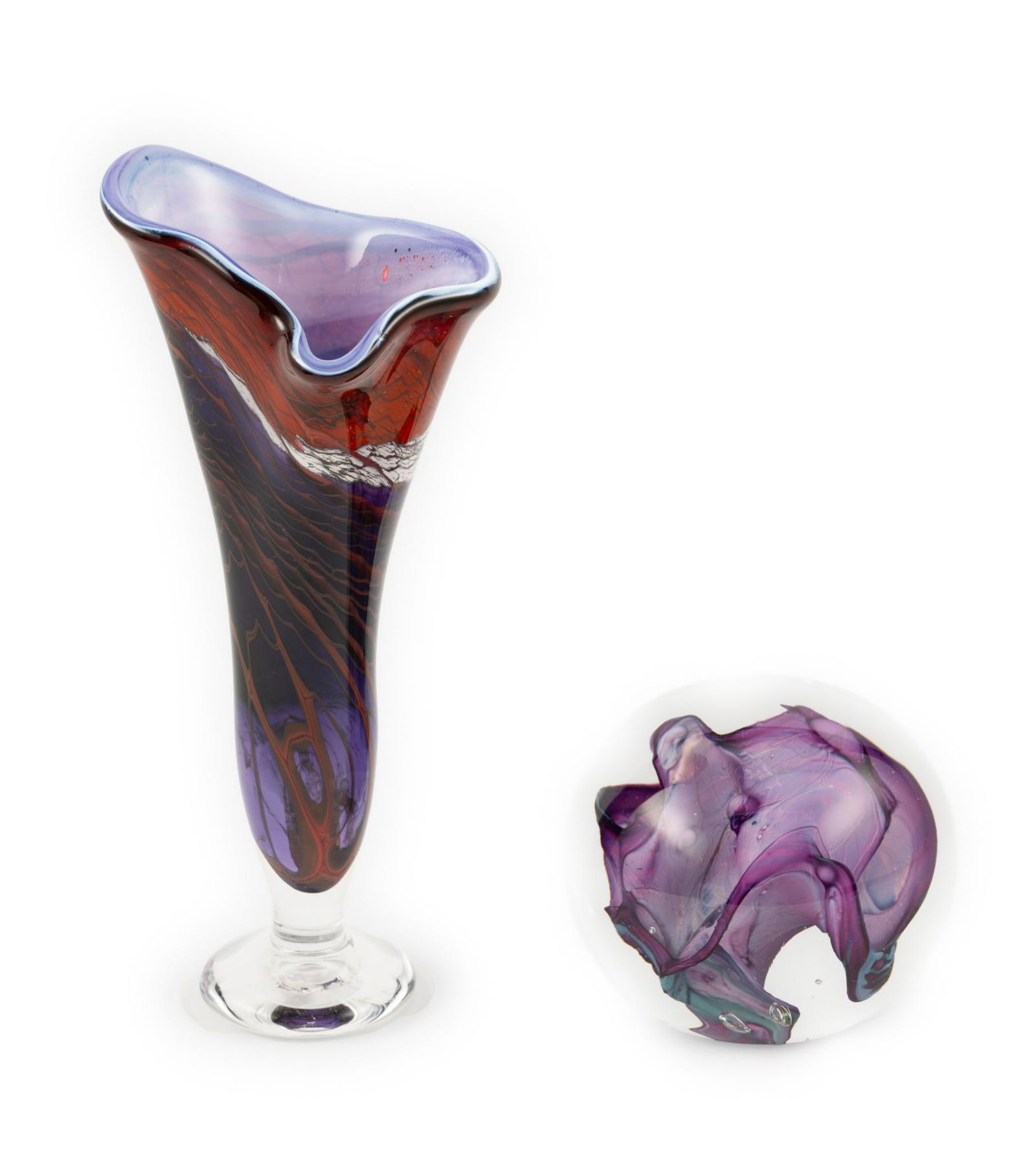 2 Pcs Hal David Berger Art Glass incl Vase and Paperweight (1 of 6)