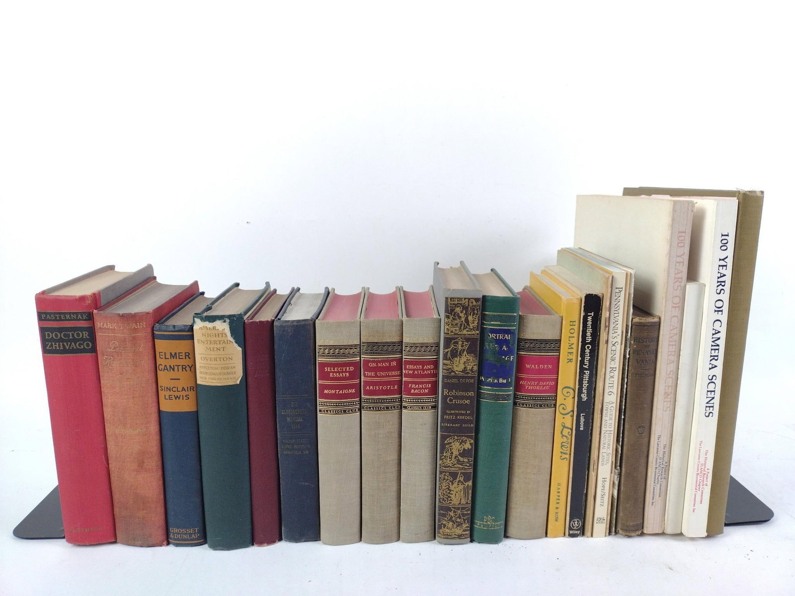 24 Antique Books incl. Pennsylvania History in Outline: NOT ELIGIBLE FOR IN-HOUSE SHIPPING. Also includes 100 Years of Camera Scenes; History of Pennsylvania; Pennsylvania's Scenic Route 6; and more. Wear to dust jackets, covers, spines, and pages.