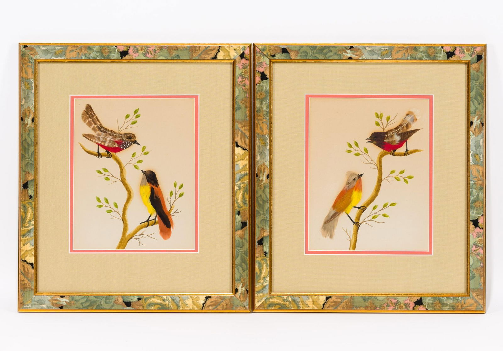 2 Bird Watercolor Paintings with Feather Embellishments (1 of 7)