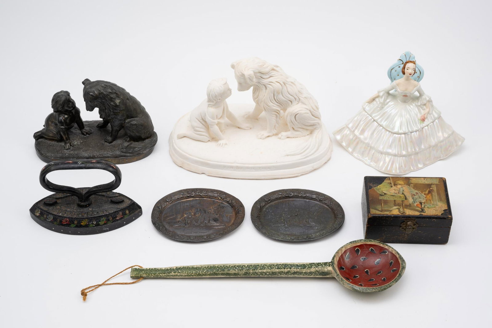 Figurines and Cast Iron: Also includes watermelon folk art spoon.