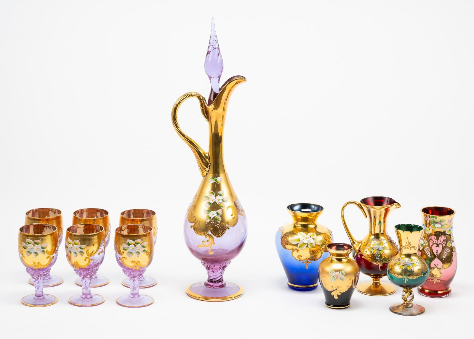 12 Pcs Colored and Hand Painted Glassware incl Drink Set (1 of 3)