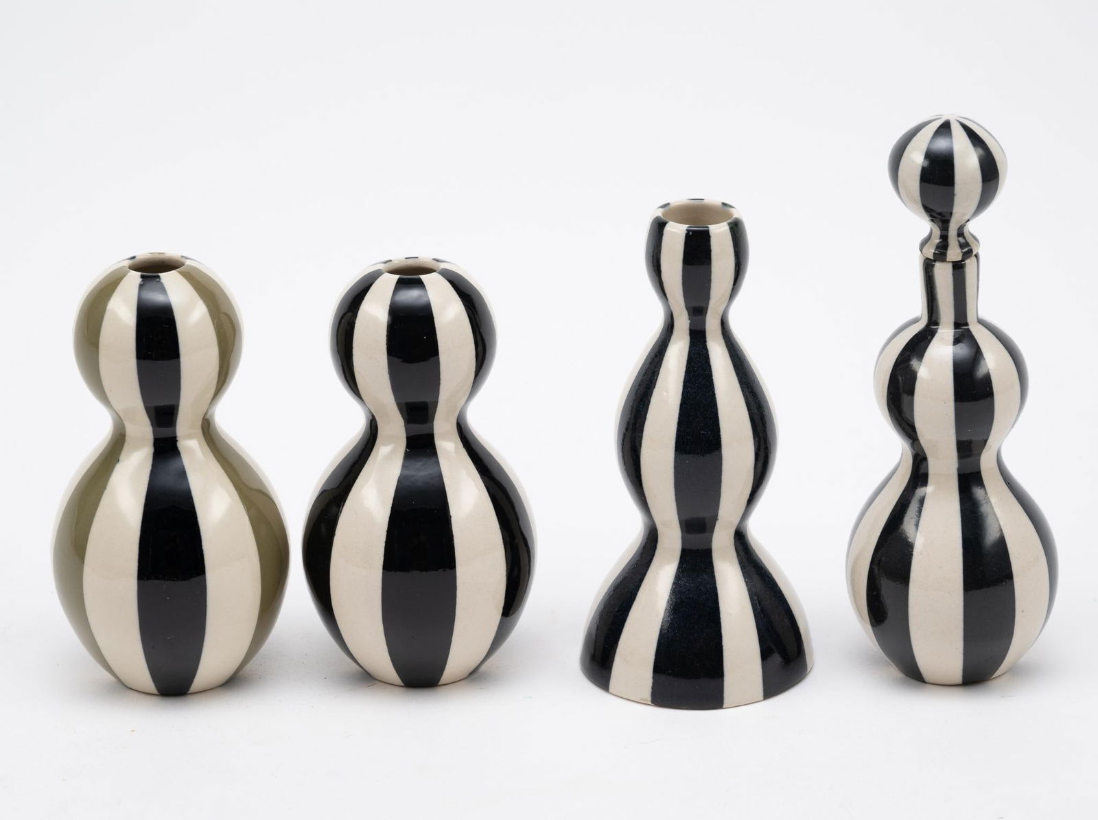 4 Pcs Jonathan Adler Stripped Pottery: 5-1/4" to 7" high.