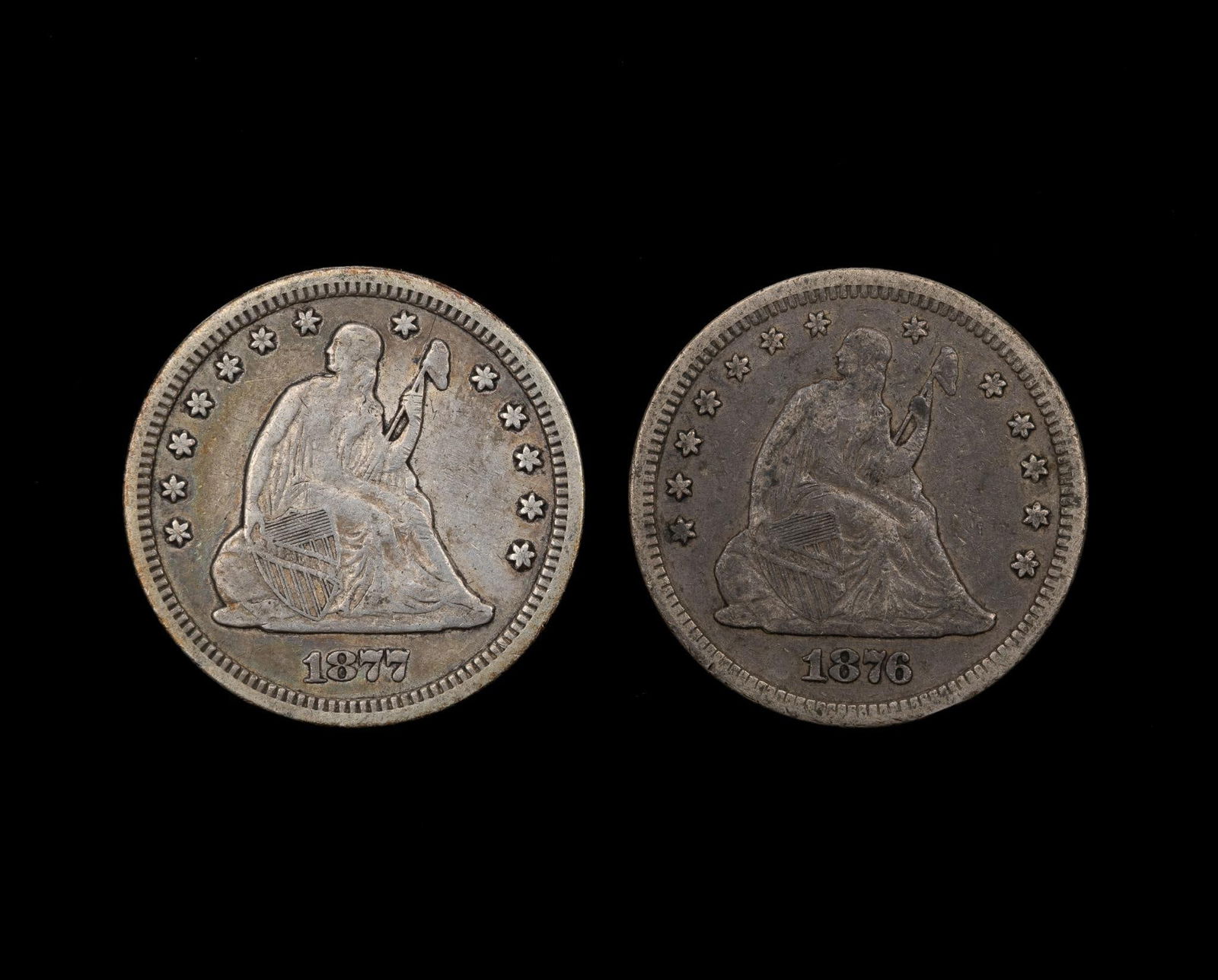 1876 and 1877 Carson City Silver Seated Quarters (1 of 5)