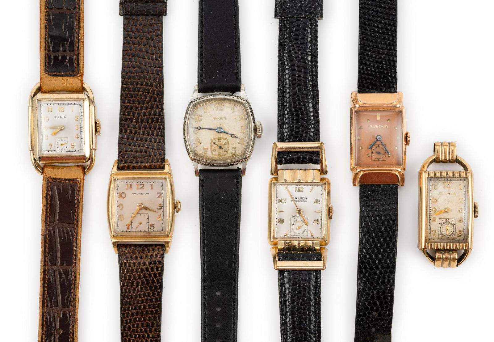 6 Vintage Wrist Watches Including Elgin Gruen Hamilton Bulova (1 of 4)