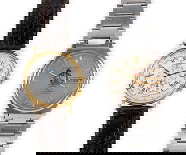 Movado Wrist Watch And Automatic Seiko: The Movado is a quartz one-button chronograph, 32 mm diameter.. The seiko is an automatic day-date, 35 mm diameter. The Seiko runs but stops and the Movado needs a battery. The Movado has a genuine cr