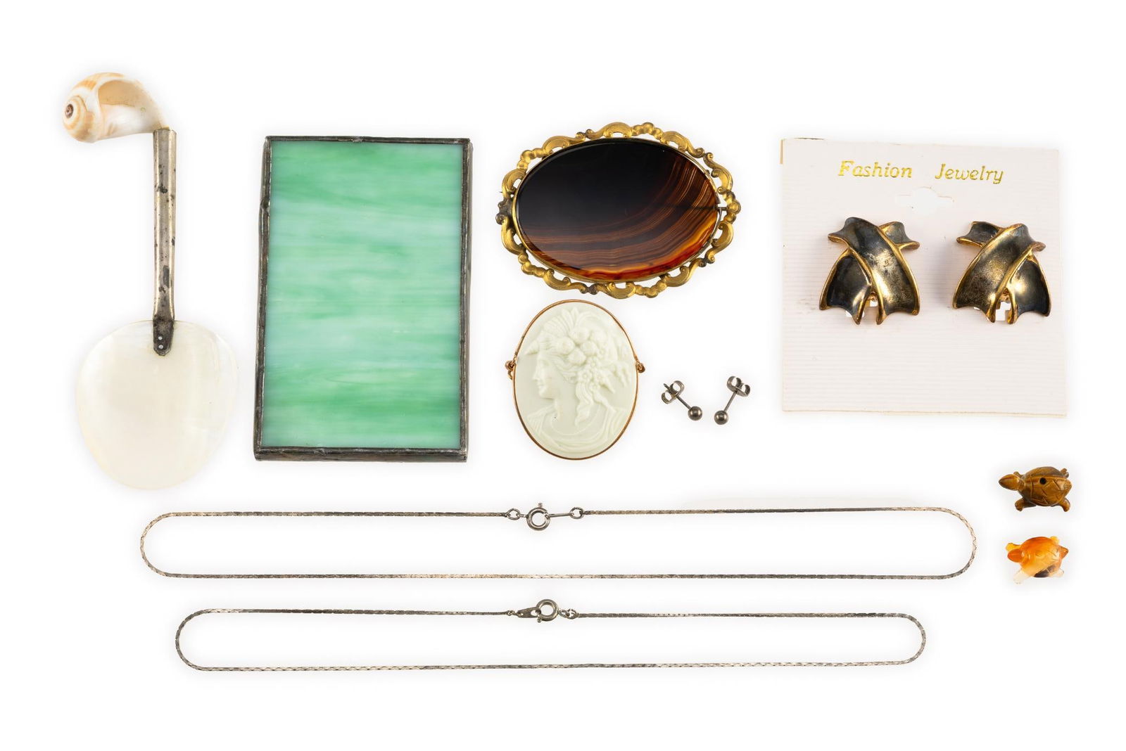 14 Pcs Costume Jewelry, Shell Spoon, and Pocket Mirror (1 of 9)