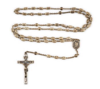 Sterling Silver Rosary: Marked on back. Cross measures 1-1/8" wide x 2-1/8" long. Overall 22-1/2" long. 1.32 ozt total.