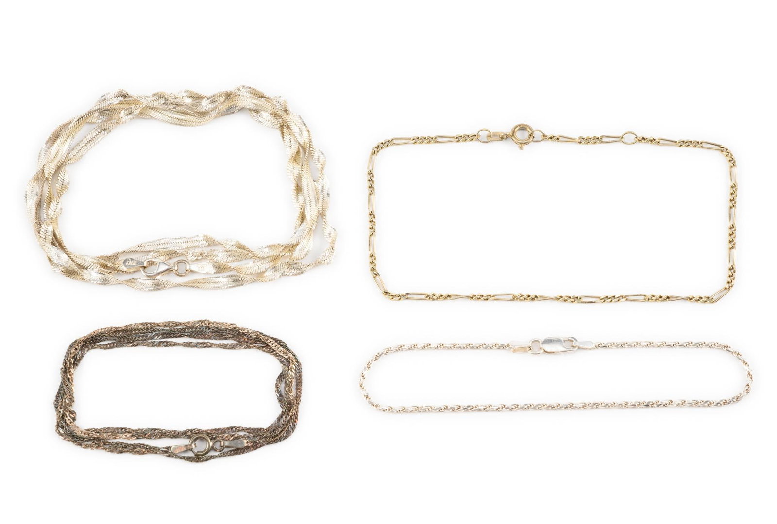 4 Pcs Sterling Silver Jewelry: All marked. Necklaces measure 11-1/2" to 15" long. Bracelets measure 4" to 4-3/4" long.