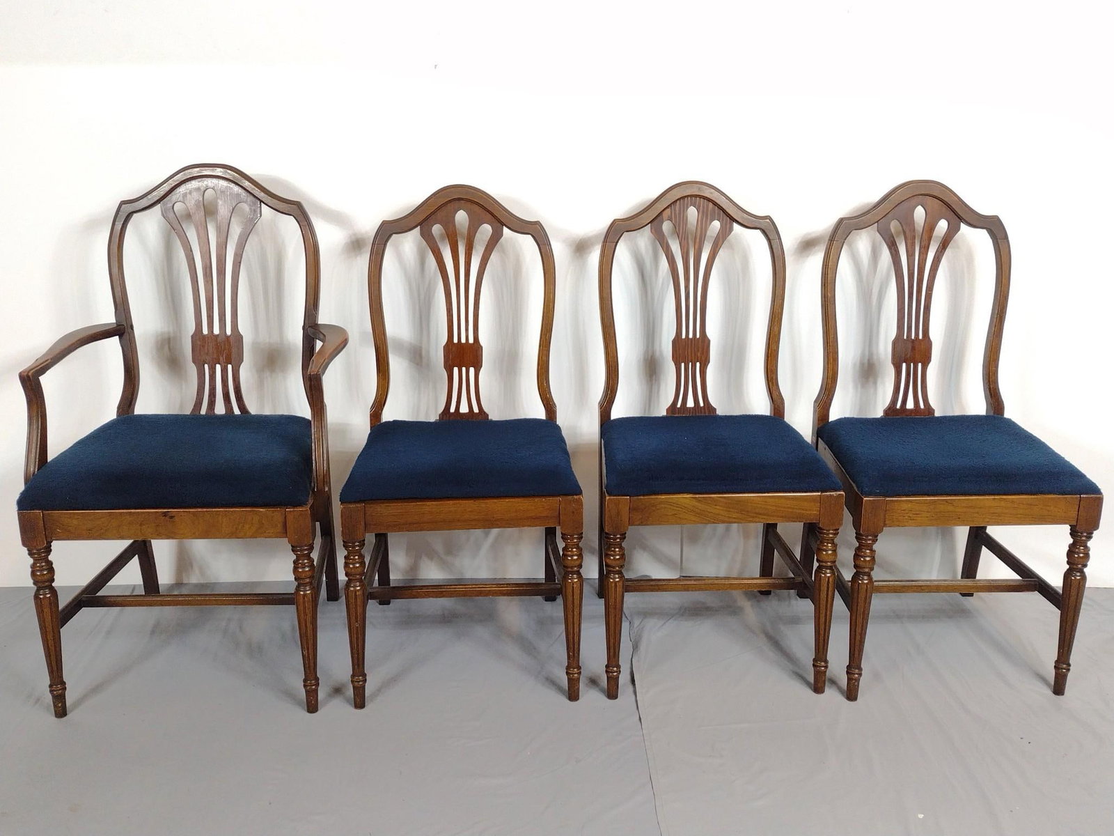4 Dining Chairs: NOT ELIGIBLE FOR IN-HOUSE SHIPPING. Each 18-1/2" wide X 18" deep X 39" high. All have some light scratches.
