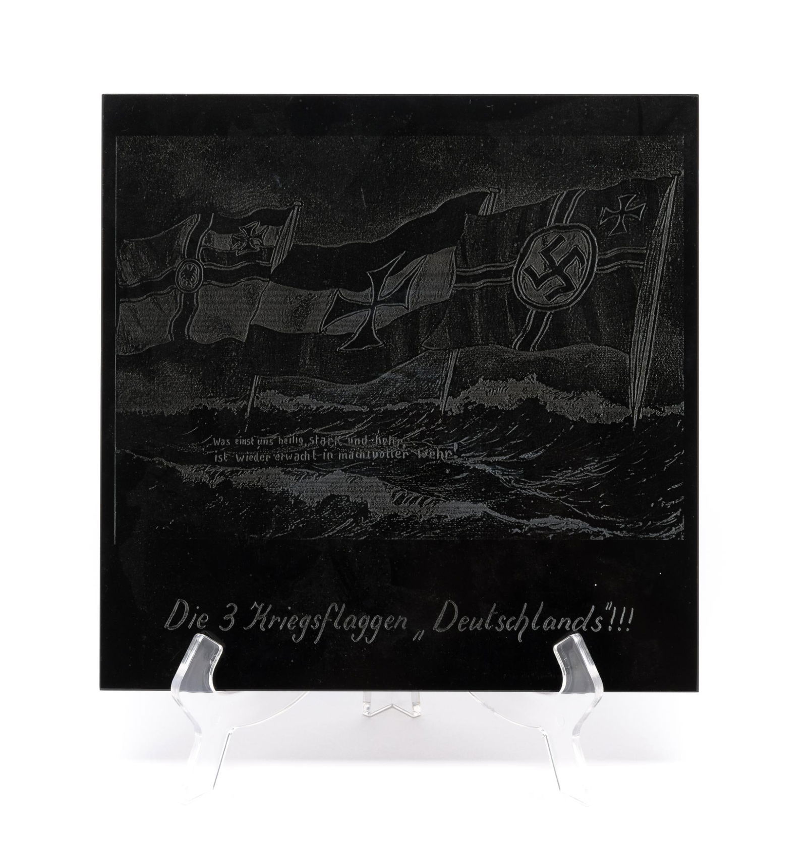 Polished Slate Tile Plaque WWII German Propaganda Engravings (1 of 4)