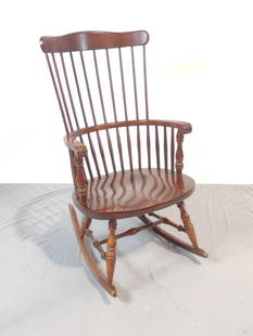 Windsor Style Rocking Chair: NOT ELIGIBLE FOR IN-HOUSE SHIPPING. 22-1/4" wide X 29" deep X 40" high. Some scratches and finish losses.