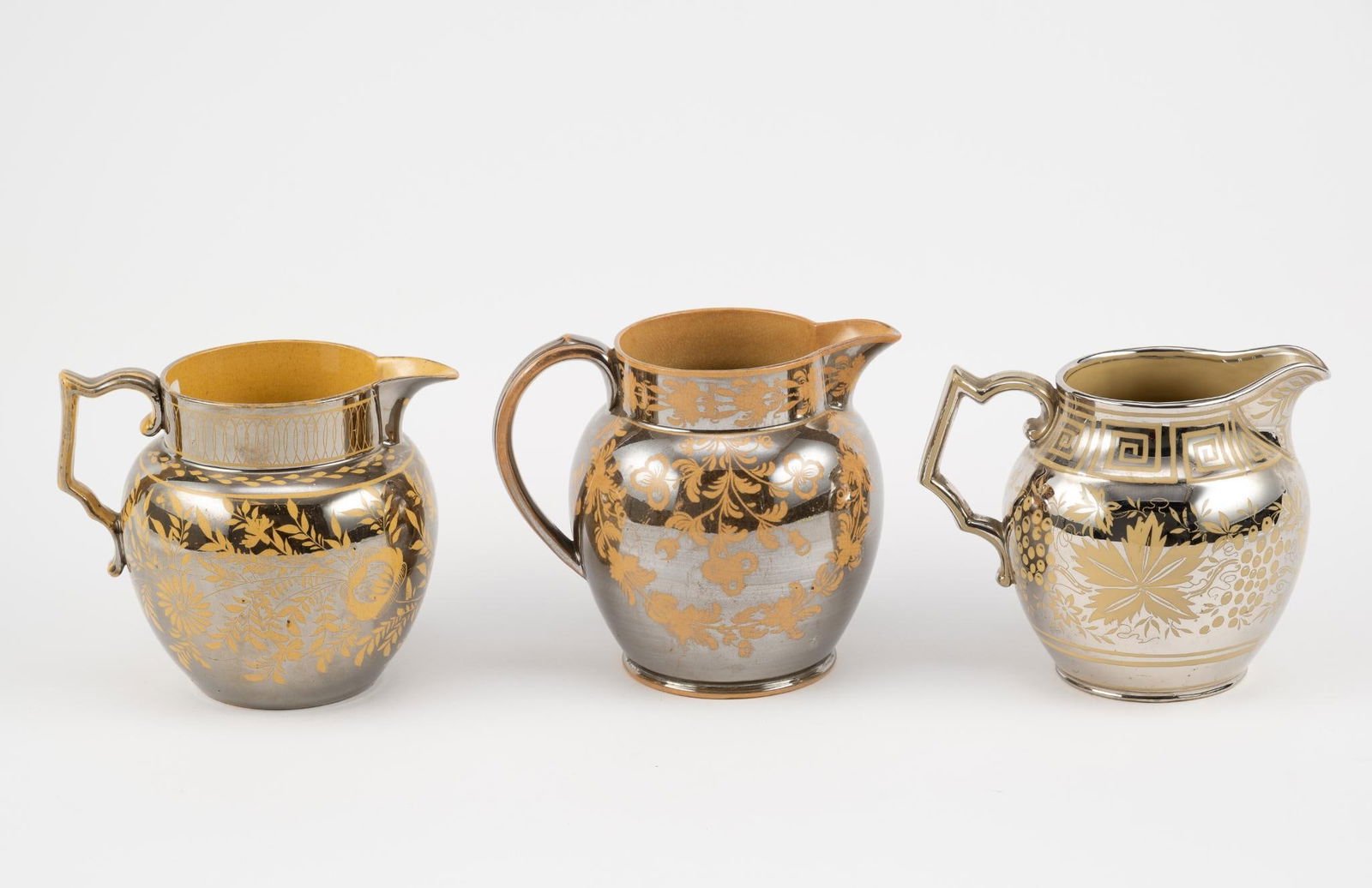 (3) Silver Resist Terracotta Lustreware Pitchers (1 of 10)