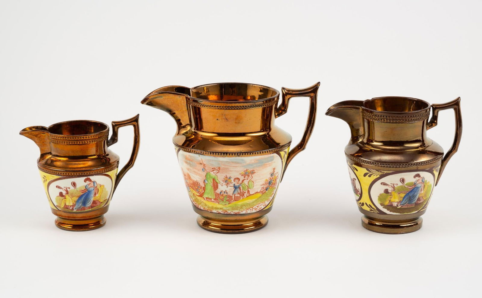 (3) Yellow Banded Lustreware Pitcher Set (1 of 3)