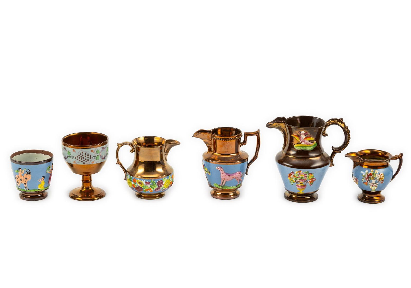 (6) Light Blue Banded Lustreware Pitchers Incl Cups (1 of 7)