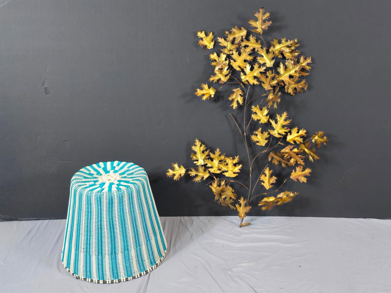 Decorative Wall Hanging & Stool: NOT ELIGIBLE FOR IN-HOUSE SHIPPING. Wall hanging 32" wide x 44" long. Stool 19" wide x 15-1/2" high.