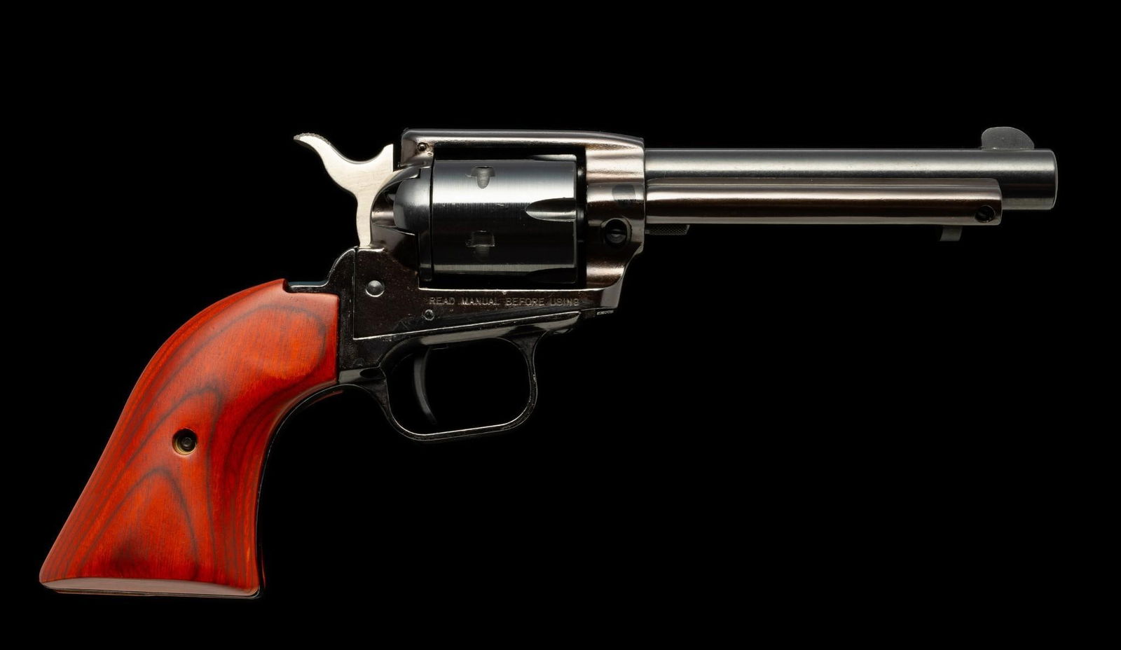 Heritage Rough Rider Single Action revolver, Caliber .22/.22WMR: Serial Number: T44601 Design: The Heritage Rough Rider single action revolver is a reasonably priced handgun with a 4 3/4" barrel and six-shot cylinder. Two cylinders come with this revolver--one in s