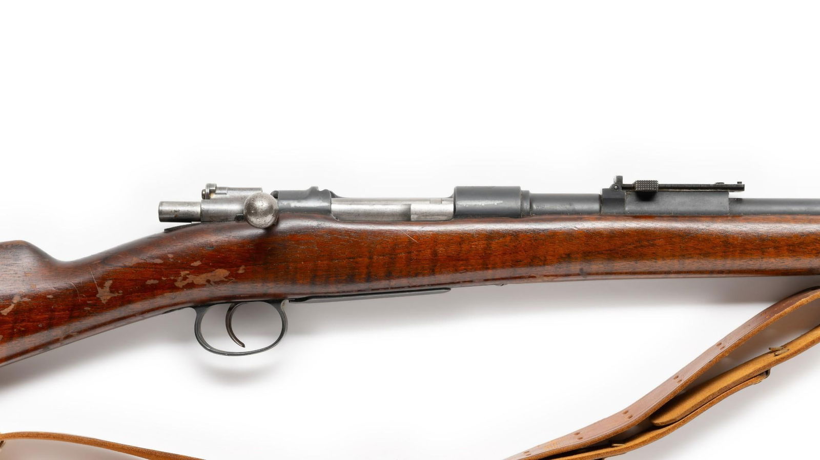 DWM Mauser with Chilean Crest, Cut Down, Caliber 7.57mm (?): Serial Number: 262 Design: Here is a cut down Mauser, apparently a Model 1895, marked "Deutsche Waffen-Und Munitionsfabriken/Berlin" on the left of the receiver. The forestock has been cut down and th