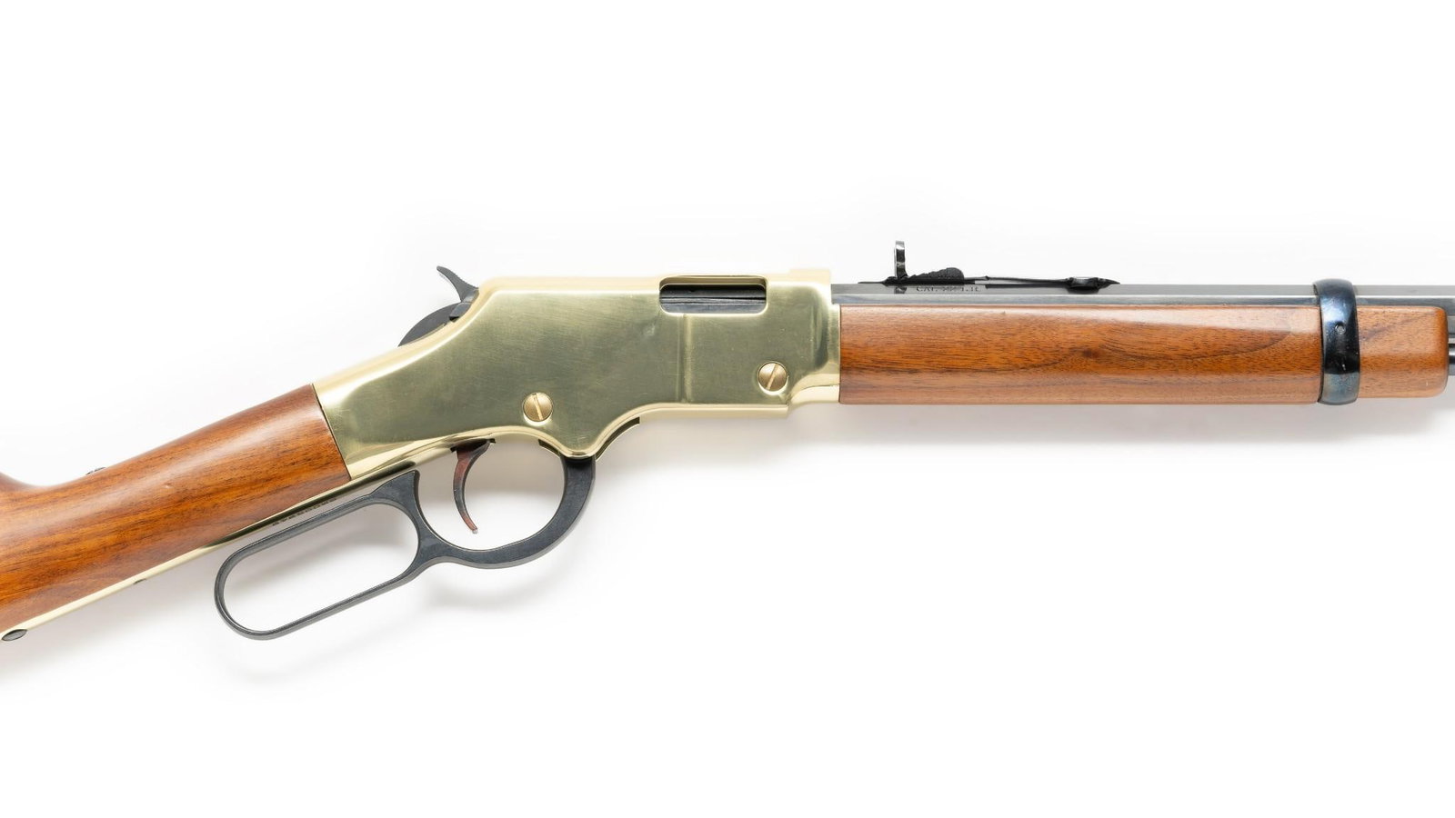 Henry Repeating Arms "Golden Boy" Lever Action Rifle, Caliber .22 lr.: Serial Number: GB005949 Design: This Henry "Golden Boy" lever action rifle has a 20" octagonal barrel. It shows the Brooklyn, N.Y. address on the barrel. Leaf rear sight. Both the metal and the hardwo