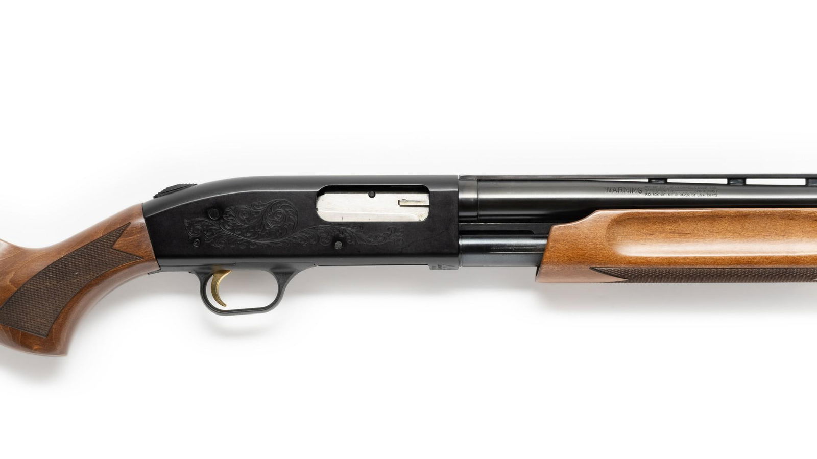 Mossberg Model 500A Pump Shotgun, 12 Gauge: This is a top-of-the-line variant of the Mossberg 500 series. It has a machine engraved action, select hardwood stock and a vent rib 28" ported barrel that accepts accu-chokes; modified in now. 14" pu