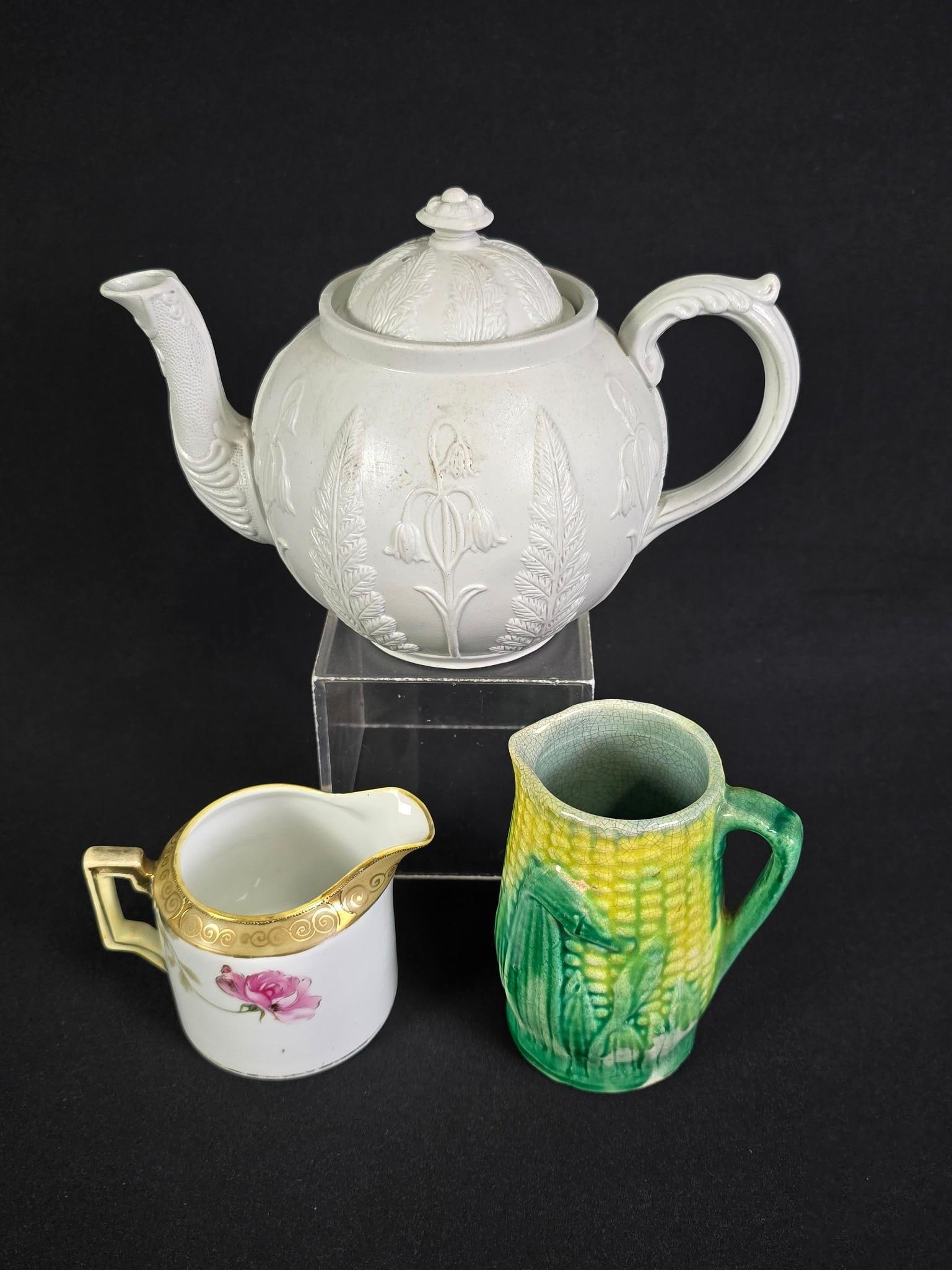 3 Ceramics incl English Salt Glazed Tea Pot (1 of 5)