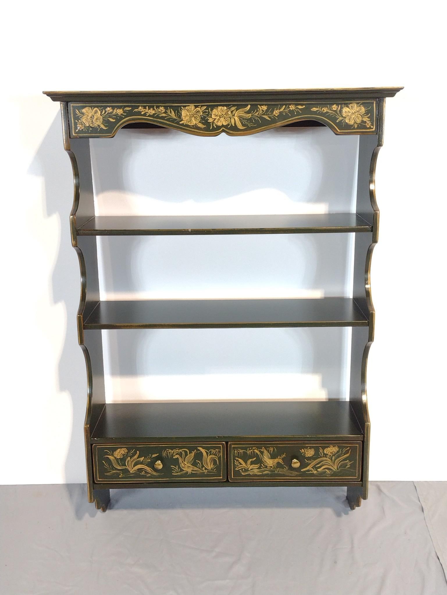 Painted Wall Shelf: NOT ELIGIBLE FOR IN-HOUSE SHIPPING. 27-1/2" wide X 9" deep X 40" high.